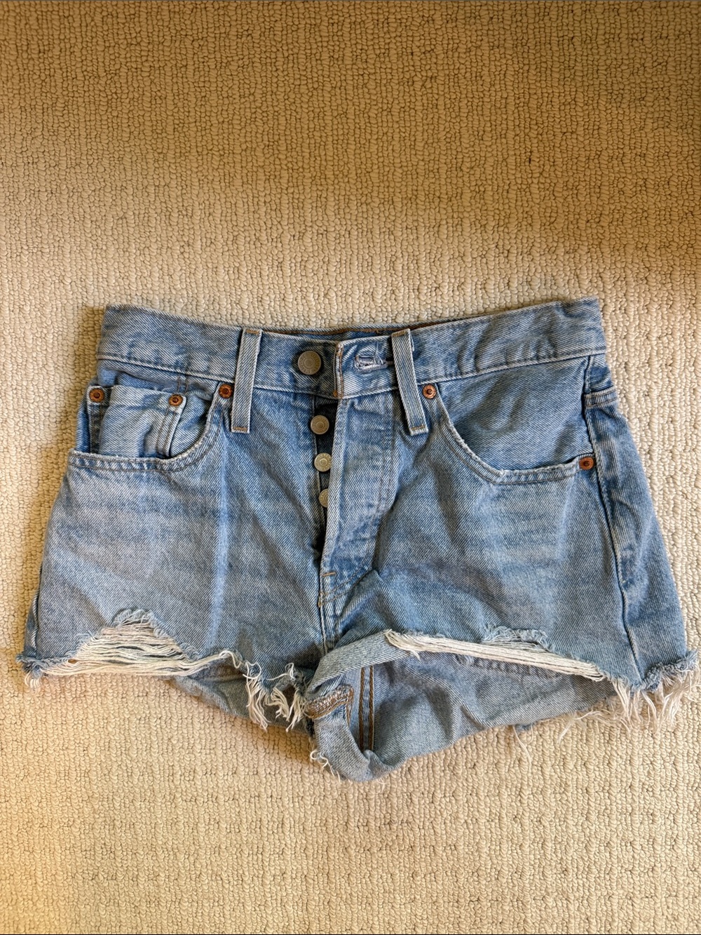 Levi's Light Blue High-Rise Distressed Denim Shorts